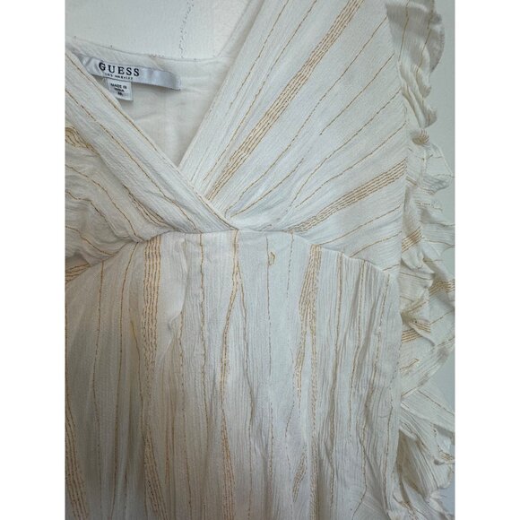 Guess Boho Maxi Dress Women Medium White Ruffle Sleeves Striped Made In India - Picture 6 of 8